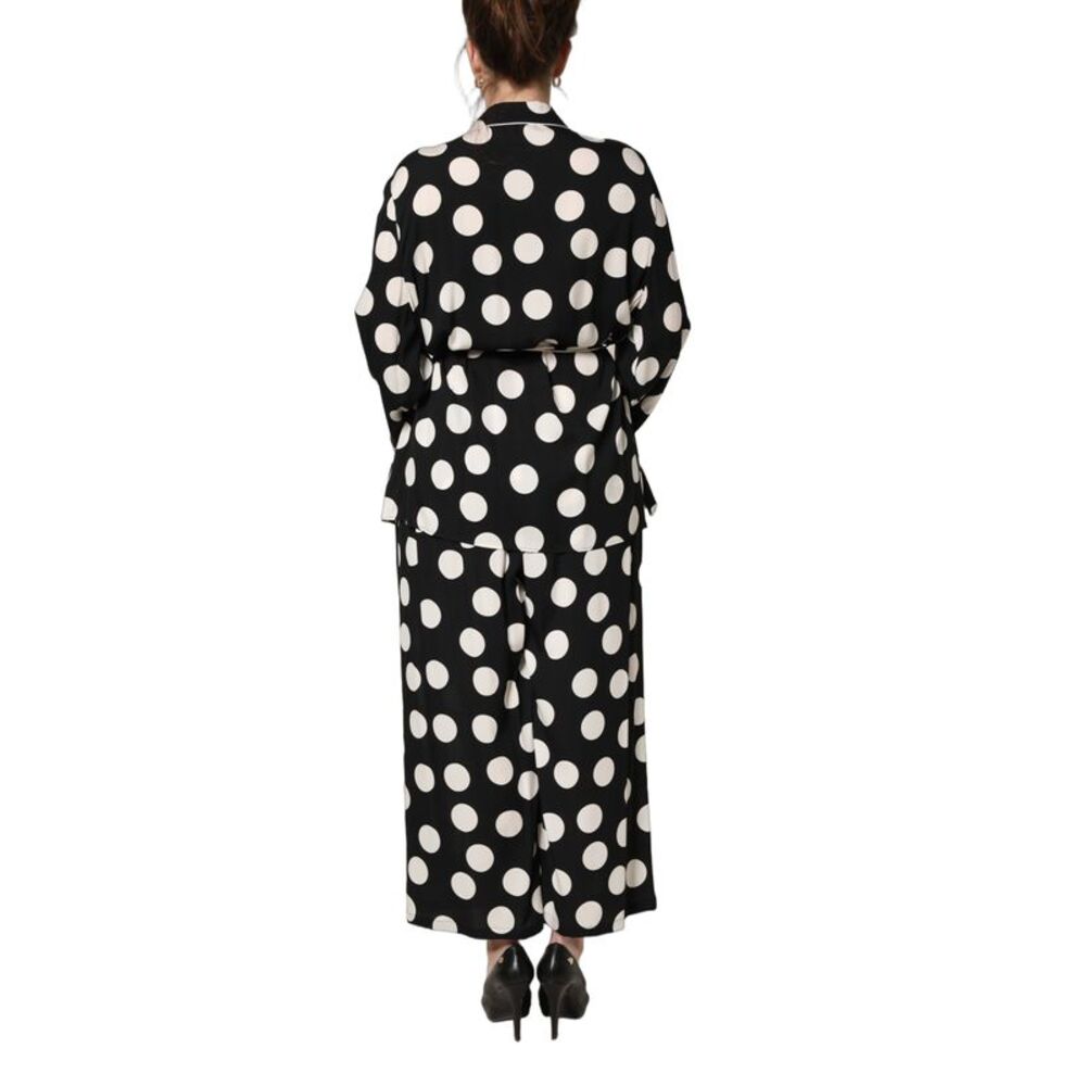 Dolce & Gabbana Black White Polka Dot Pajama 2 Piece Set Women's Sleepwear